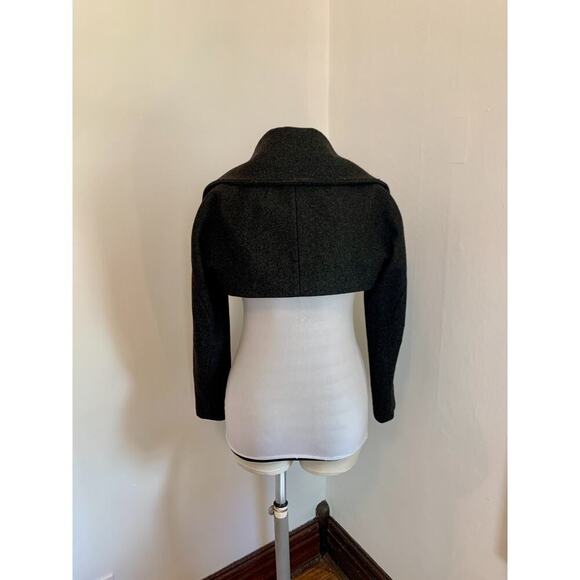 Shipley Halmos Cropped Dark Charcoal Grey Wool Bolero Jacket Shrug XS Collar - Picture 10 of 16